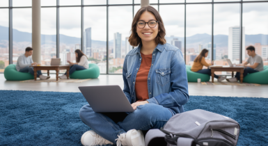 Bogotá, Colombia Estudiante universitaria trabajando en u computador